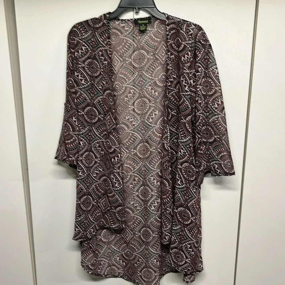 Beware! Boho Hi‑Low Kimono Black Multi‑Color Bohemian Print Button Sleeve